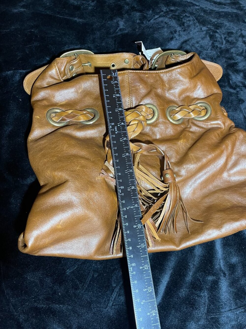 Kooba Carla NWT Chestnut Leather Hobo Bag Suede Lined Braided Tassel - Picture 4 of 10